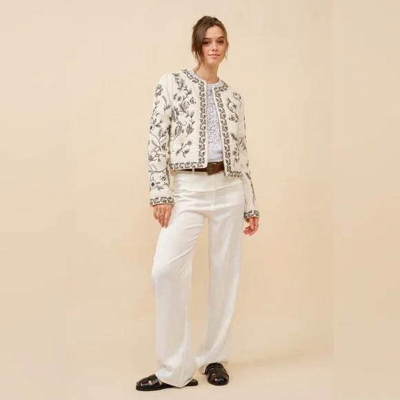 Pre loved Embroidered Zip Up Jacket in Vanilla Black - Picture 6 of 7